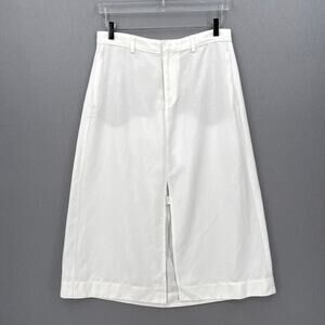 ENZA COSTA Twill Midi Skirt Women Small White Trouser Linen Blend Twill Slit NEW